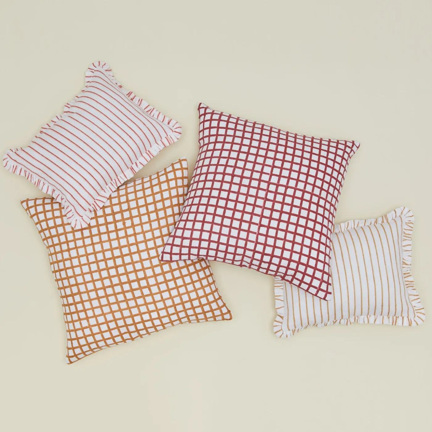 Block Printed Grid Pillow Cover