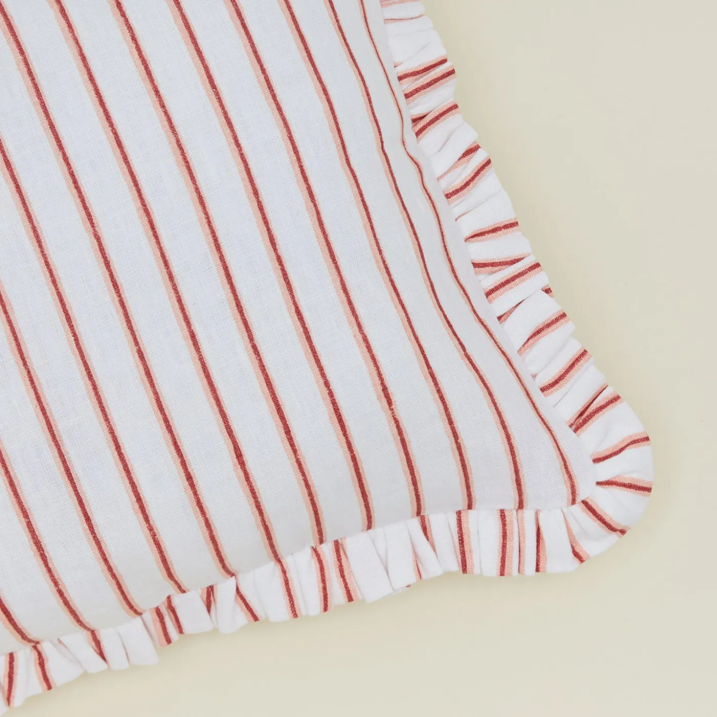Block Printed Striped Ruffled Pillow Cover