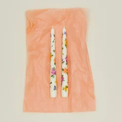 Floral Handpainted Taper Pair - White