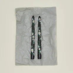 Floral Handpainted Taper Pair - Black