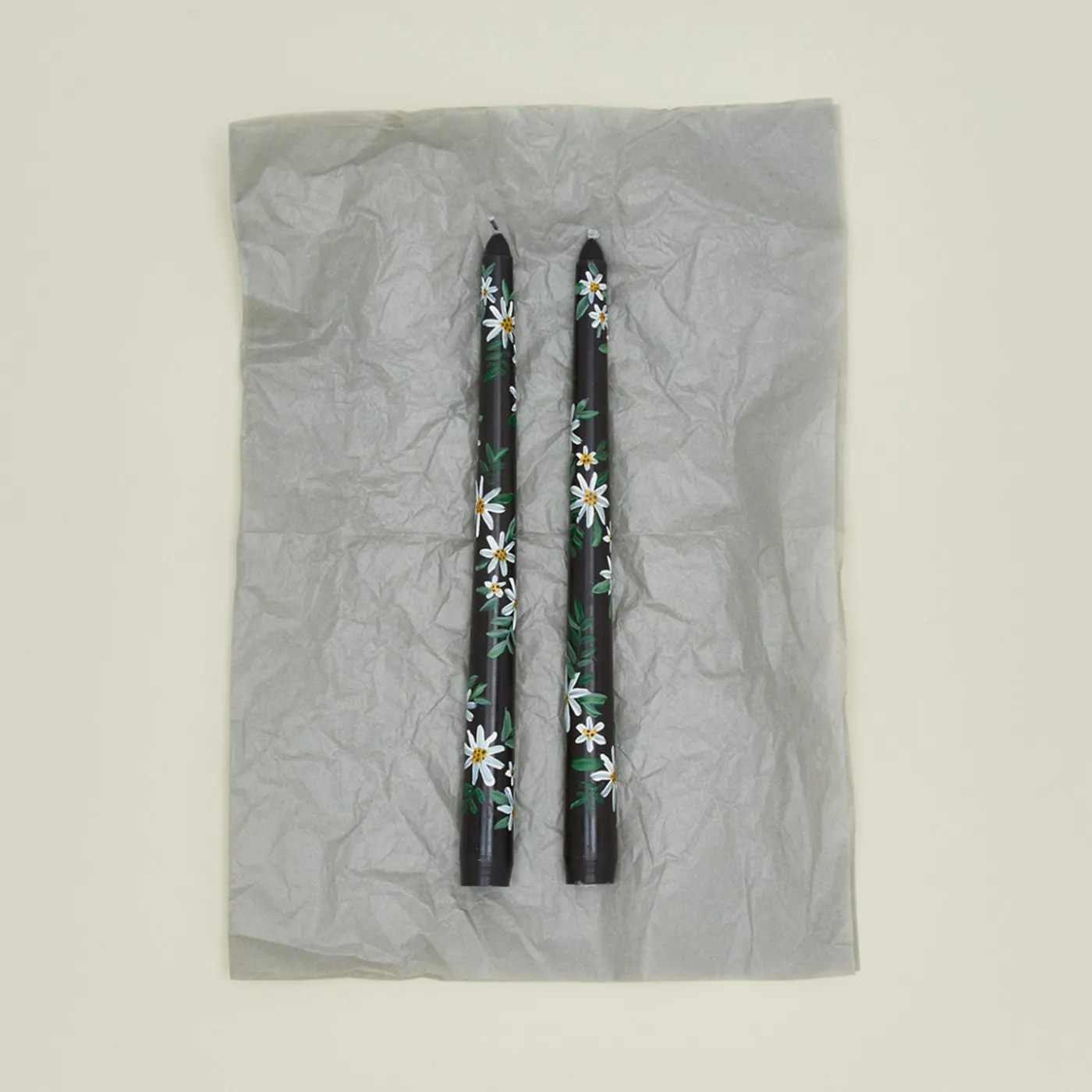 Floral Handpainted Taper Pair - Black