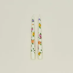 Floral Handpainted Taper Pair - White