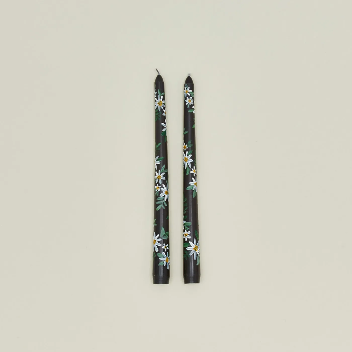 Floral Handpainted Taper Pair - Black