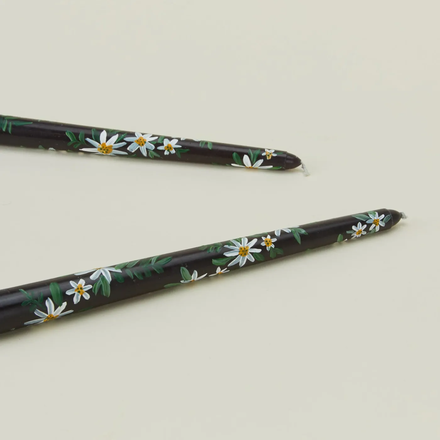 Floral Handpainted Taper Pair - Black