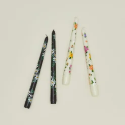Floral Handpainted Taper Pair - White