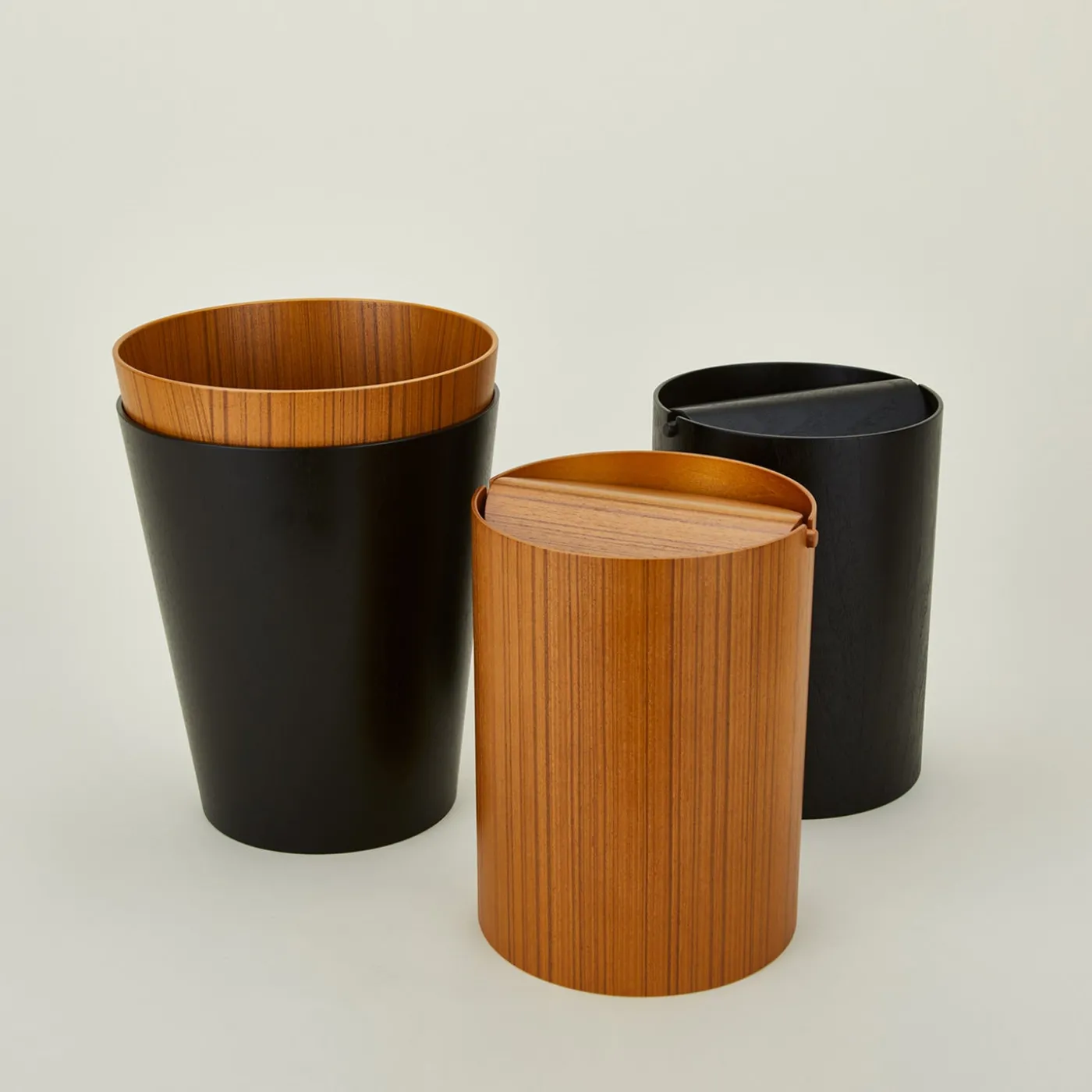 Lidded Wooden Wastebasket