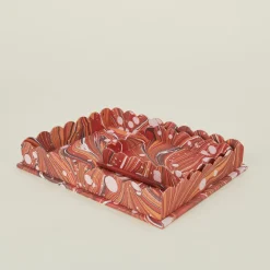 Marbleized Scalloped Tray, Set of 2