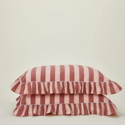 Striped + Ruffled Pillowcases, Set of 2